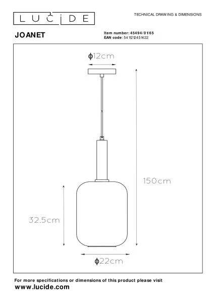 Lucide JOANET - Suspension - Ø 22 cm - 1xE27 - Fumé - technique